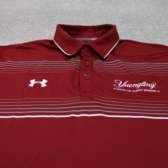 Under Armour Polo Shirt Mens XL Red UA Yuengling Logo Heatgear Loose Fit S/S - Picture 4 of 14